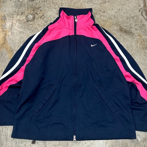 Vintage Nike Track Jacket Full Zip Pink White Stripe Athletic Coat Size L‎ - Picture 1 of 10